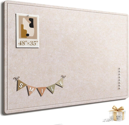 Large Bulletin Board, 35 X 17 Inches Felt Cork Board with 40 Pushpins, Foldable Felt Notice Pin Board Photo Display Board with Self-Adhesive Tape for Office Home School (Oatmeal, 35x17 inch)