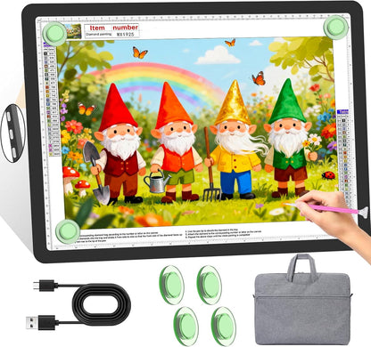 KOBAIBAN A3 Magnetic Light Pad with Bag, Rechargeable Diamond Art Light Board with Side Physical Buttons, 3 Color Light Modes Super Bright Light Table Light Box for Tracing, Drawing, Sketching (White)