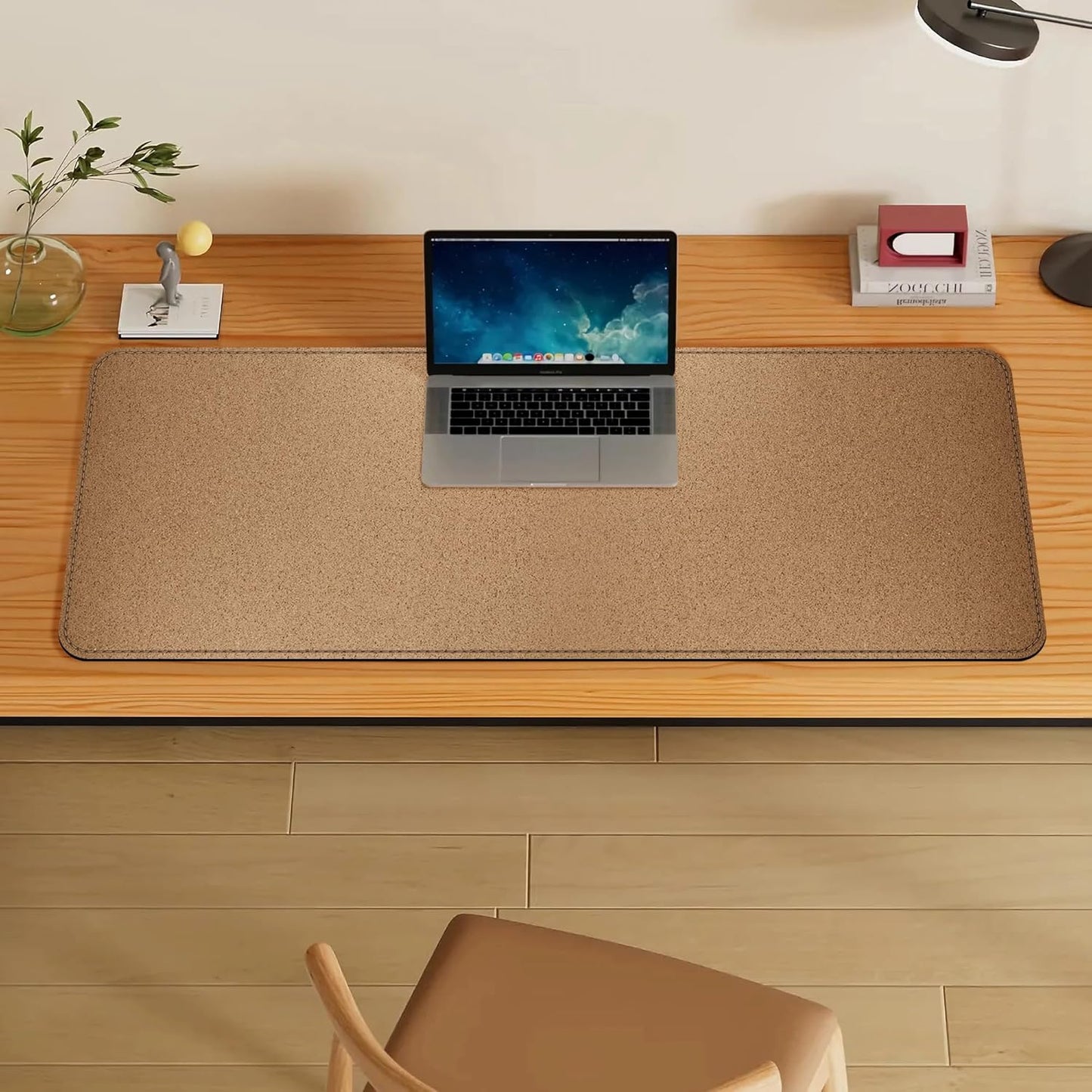 Vyaaa PU Leather & Cork Desk Mat, 39.4"x15.7" Dual Sided Computer Desk mat, Waterproof Large Mouse Pad, Non-Slip Office Desk pad, Office Desk Protector for Work/Gaming/Home (Black)