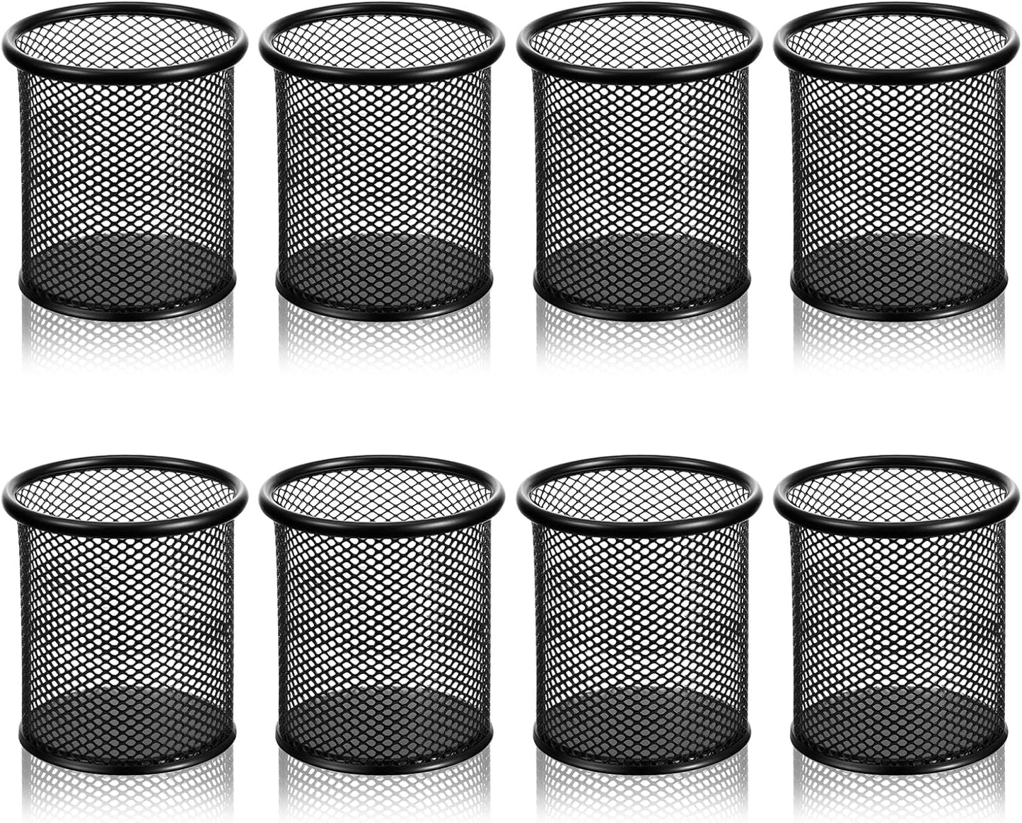 8 Pack Pencil Cups Mesh Pencil Holder Metal Pen Holder for Desk, Small Desktop Pen Cup Holders Desk Accessories & Workspace Organizers for Home, Office, Black 3.8’’ Tall