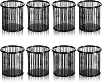 8 Pack Pencil Cups Mesh Pencil Holder Metal Pen Holder for Desk, Small Desktop Pen Cup Holders Desk Accessories & Workspace Organizers for Home, Office, Black 3.8’’ Tall