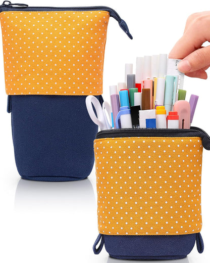 Sooez Standing Pencil Case, Cute Stand up Pencil Pouch, Telescopic Pen Pouch, Portable Pencil Holder, Kawaii Stand up Pencil Case, Spacious Pencil Pouch Bag for School Office Supplies, Black