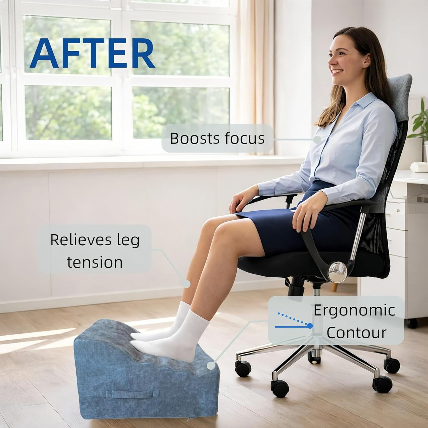Foot Rest Under Desk, Ergonomic Foot Stool, Comfortable Office Footrest with Curved Design, with Washable Cover for Home and Office, Relieves Leg Pressure (Dark Gray)