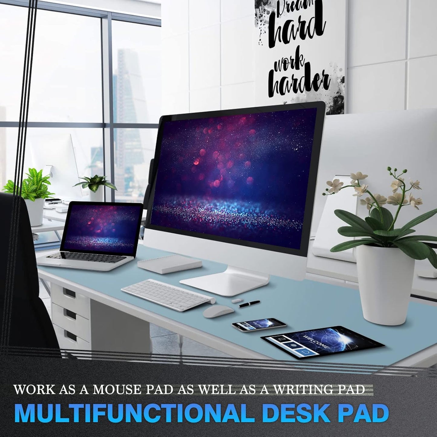 K KNODEL Large Office Leather Desk Mat, Mouse and Keyboard Pad, Computer and Laptop Mat, Desktop Protector and Cover, Writing Pad and Blotter (31.5"x15.7", Black)