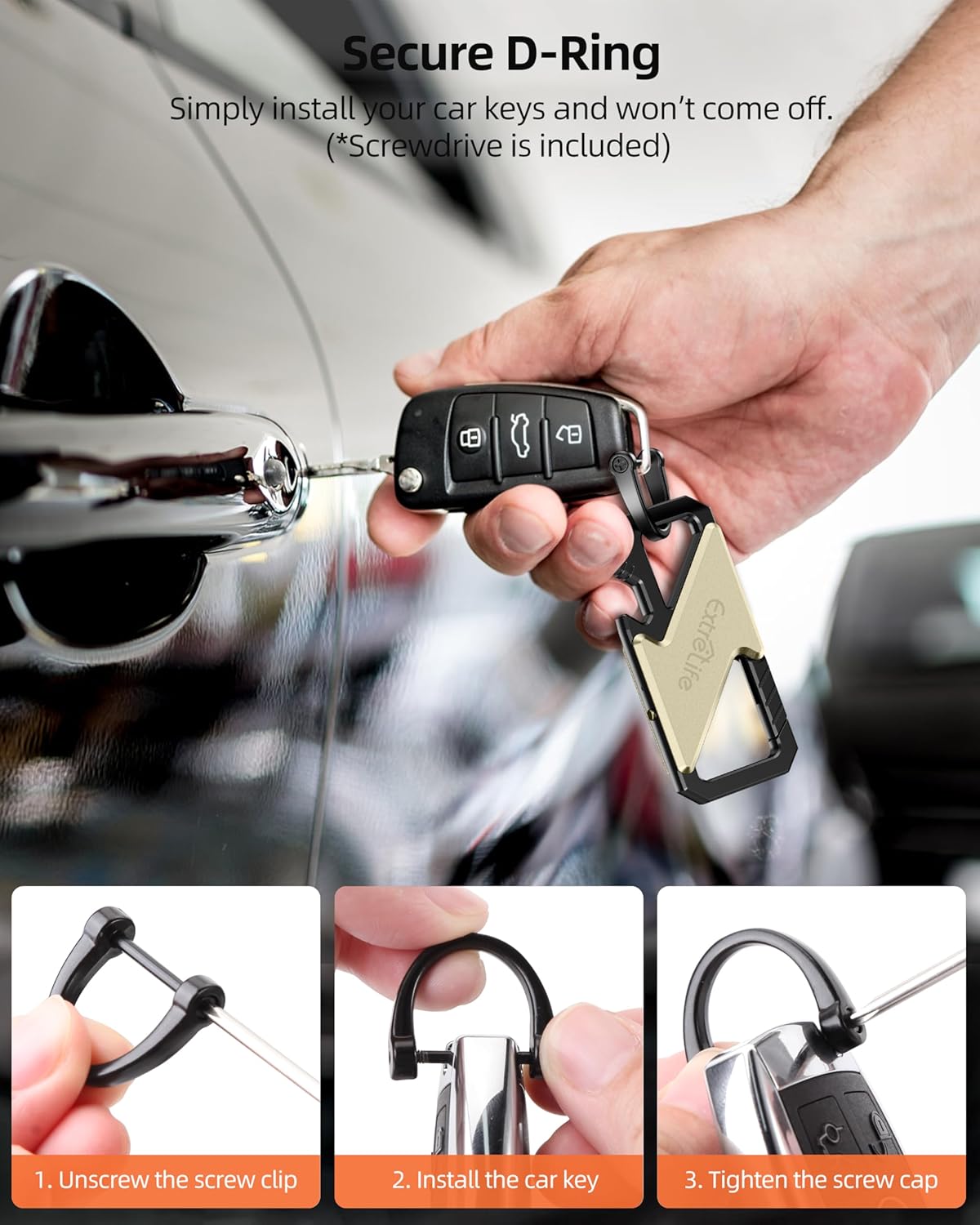 Keychain, Works with Apple Find My, Heavy Duty Keychain Bottle Opener, Carabiner Car Key Chains for Men & Women, Car Key Fob Holder, Anti-Lost Keys Tracker, Smart Keys Finder, Rechargeable, Black