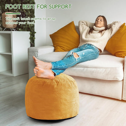HIGOGOGO Round Stuffed Pouf Ottoman, Corduroy Poufs with Foam Chunk Filling, Furry and Fluffy Pouf Foot Stool Storage Ottoman, 20 X 15 Floor Poufs Foot Rest for Living Room, Dark Grey