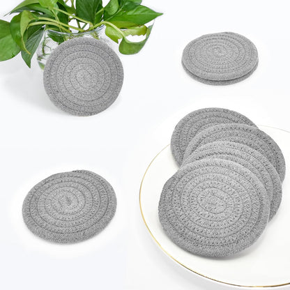 ABenkle 8 Pcs Drink Coasters with Holder, Cotton Woven Absorbent Coasters for Drinks, Minimalist Home Decor Coaster Set for Wooden Tabletop Protection Table, 4.3 inches Mixed Brown