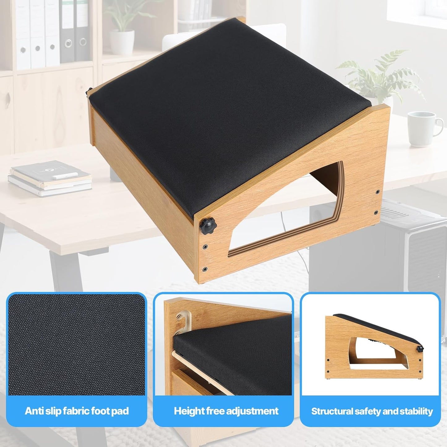 Ergonomic Foot Rest, 4 Adjustable Height Foot Stool,Footrest Under Desk， Soft Cushions,Foot Rest Office,Improving Posture, Promoting Blood Circulation（Natural）