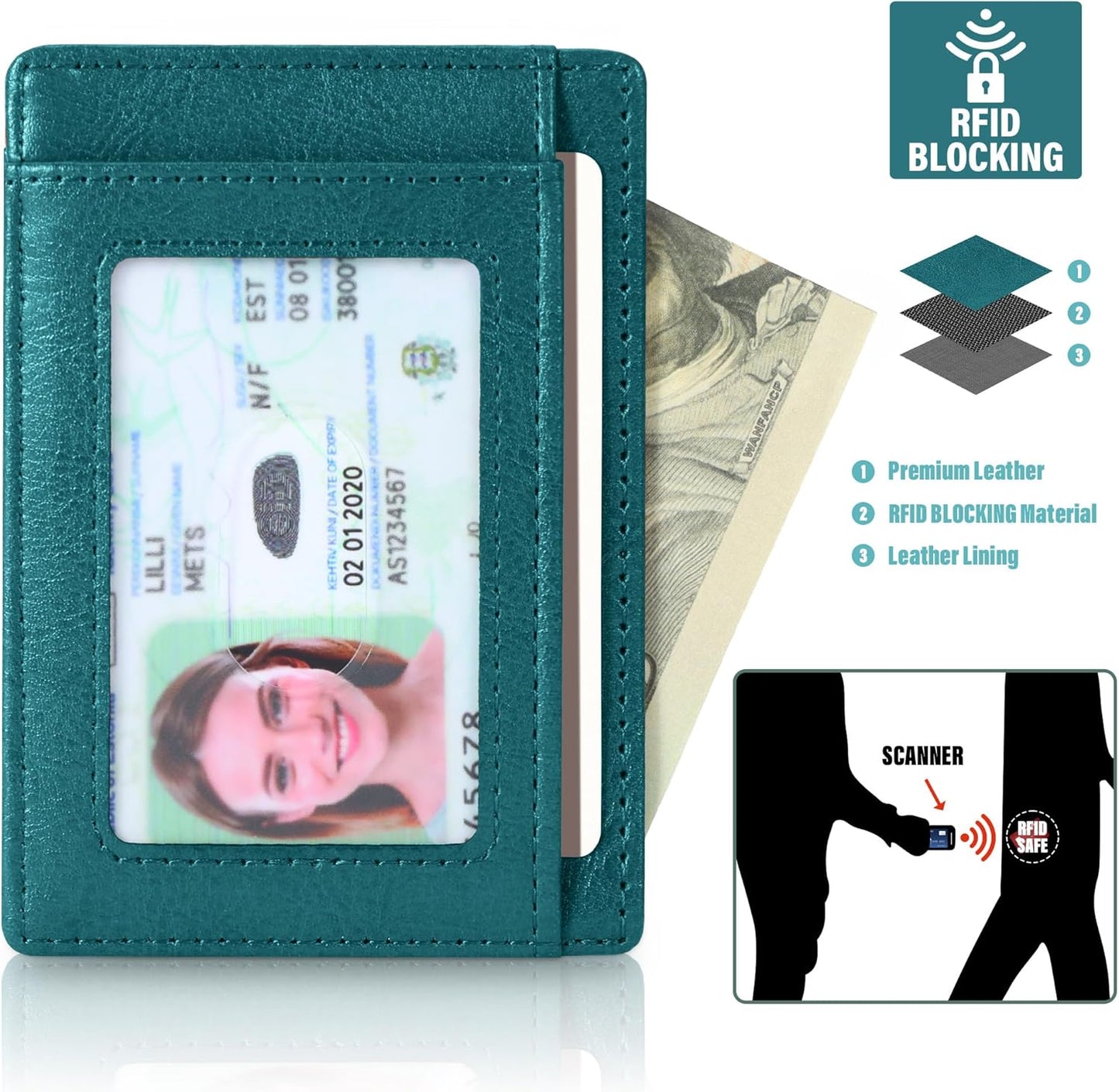Travelambo Slim Wallet Front Pocket Minimalist Leather RFID Blocking Medium Size