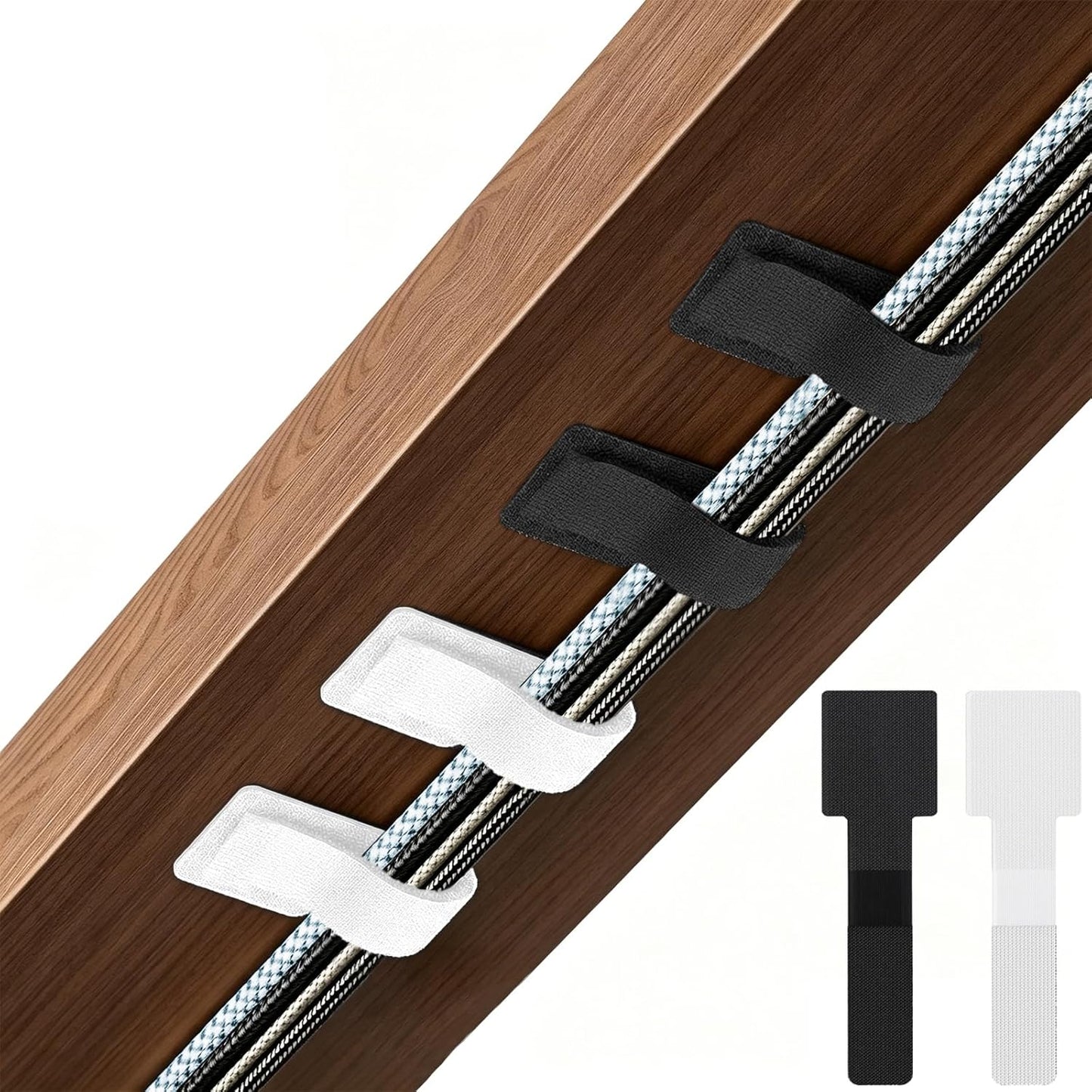 80Pcs Hook and Loop Cable Ties Under Desk Cable Management Adhesive Strips for Cord Hider Wire Organizer Computer Accessories for Desk Home Office Organization Essentials - 40 Black + 40 White