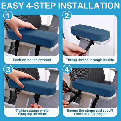 Smiry Ergonomic Office Chair Armrest Pads, Memory Foam Arm Rest Covers, Non-Slip Armrest Cushion with Adjustable Buckles and Straps, Elbow Relief for Desk, Gaming & Wheelchair (Black, Set of 2)