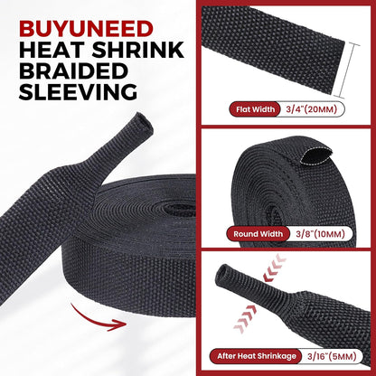 Braided Sleeving Heat Shrinkable Fabric 2:1 Ratio- Abrasion Protection Flexibility Wiring Harness Cable Sheath (3/8" ID, 16ft) - Colors B