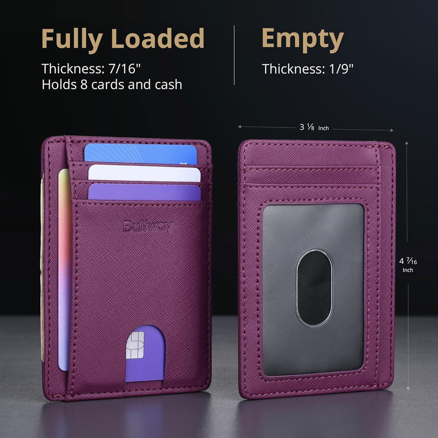 Buffway Slim Minimalist Front Pocket RFID Blocking Leather Wallets for Men and Women - Carbon Fiber Black - Colors B