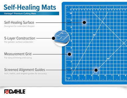 Dahle Vantage 10670 Premium Self-Healing Cutting Mat, 9"x12", 1/2" Grid, 5 Layers for Max Healing, Perfect for Crafts & Sewing, Black