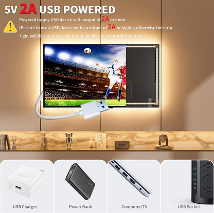 PAUTIX COB LED Strip Lights 5V USB Powered Dotless Super Bright Dimmable LED Lights 3000K Warm White 6.56ft TV Backlights,Flexible 3M Adhesive Under Cabinet Light for Bedroom,Kitchen,Shelf Lighting