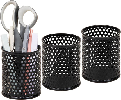 Mind Reader Metal Pen Cups, Mesh Pencil Holders, Desktop Organizer Set, Metal, Set of 3, Black
