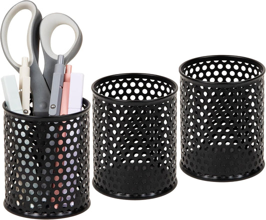 Mind Reader Metal Pen Cups, Mesh Pencil Holders, Desktop Organizer Set, Metal, Set of 3, Black