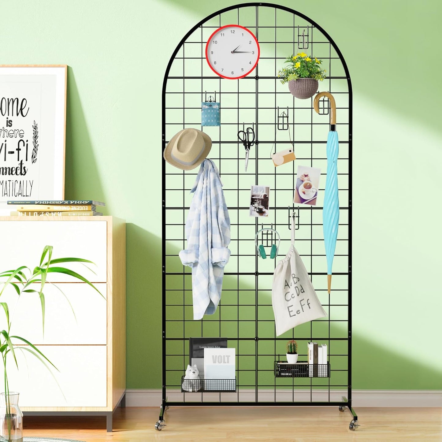 Asee'm Grid Wall Panels Display Stand 2' x 5.2' FT Black Movable Wire Grid Wall Display Rack Heavy Floorstanding Detachable Girdwall Panel with T-Base for Craft Show Rack, Retail Displays 1PCS