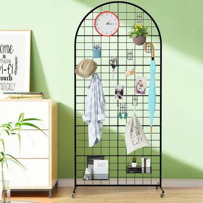 Asee'm Grid Wall Panels Display Stand 2' x 5.2' FT Black Movable Wire Grid Wall Display Rack Heavy Floorstanding Detachable Girdwall Panel with T-Base for Craft Show Rack, Retail Displays 1PCS