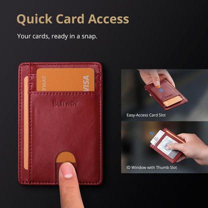 Buffway Slim Minimalist Front Pocket RFID Blocking Leather Wallets for Men and Women - Carbon Fiber Black - Colors B