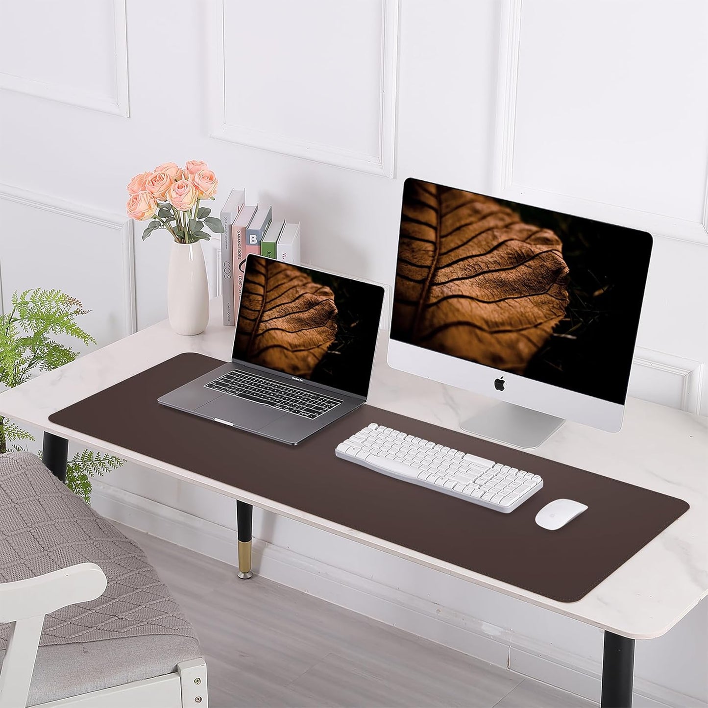 AFIING Large Desk Mat 47" x 17", Dual-Sided Natural Cork & PU Leather Desk Pad, Non-Slip Waterproof Mouse Pad for Office, Home & Gaming, Black