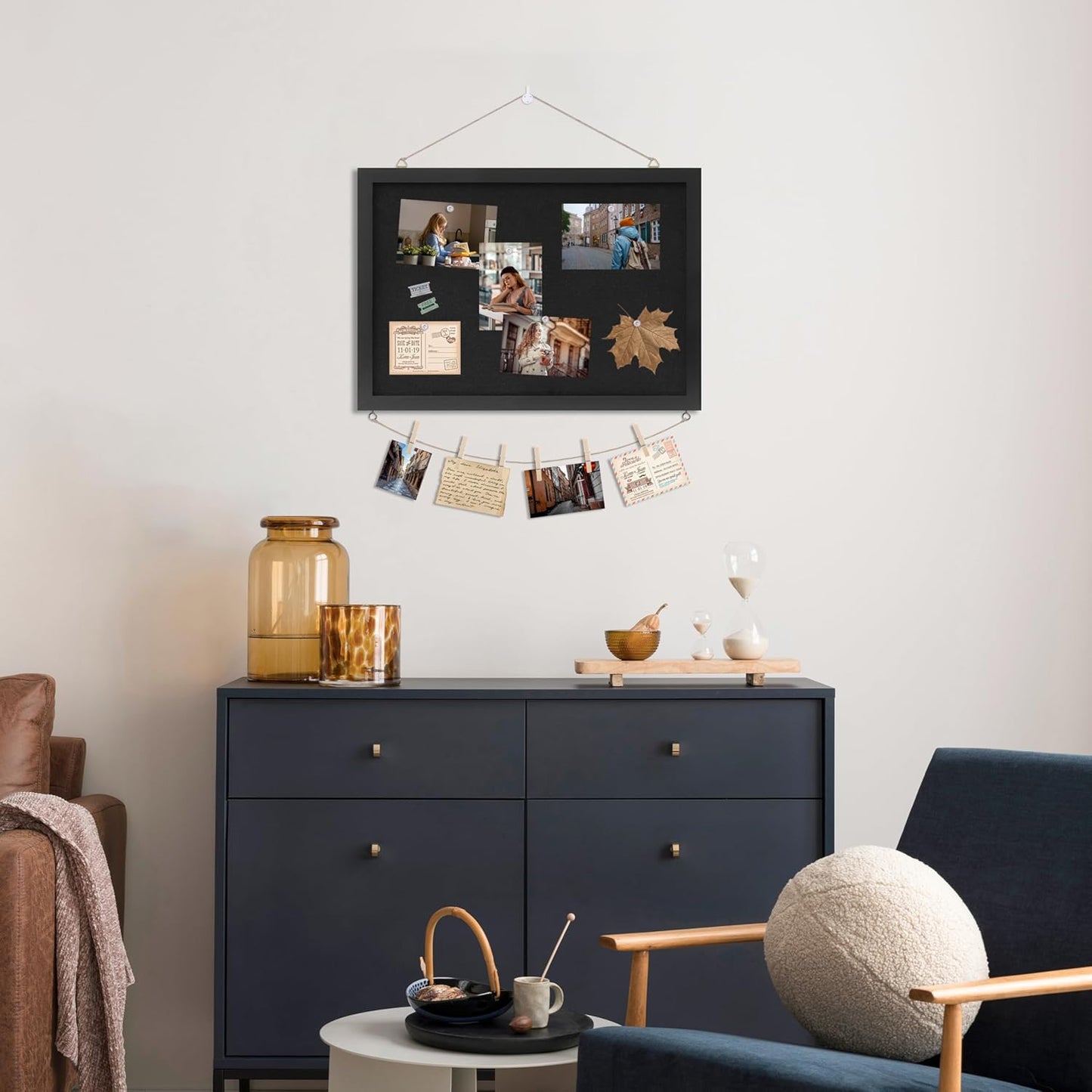 DAHAPYBOO Cork Board with Linen White,Bulletin Board 17"x12" Hanging Corkboards for Office Home School Message Board or Vision Board Decoration.