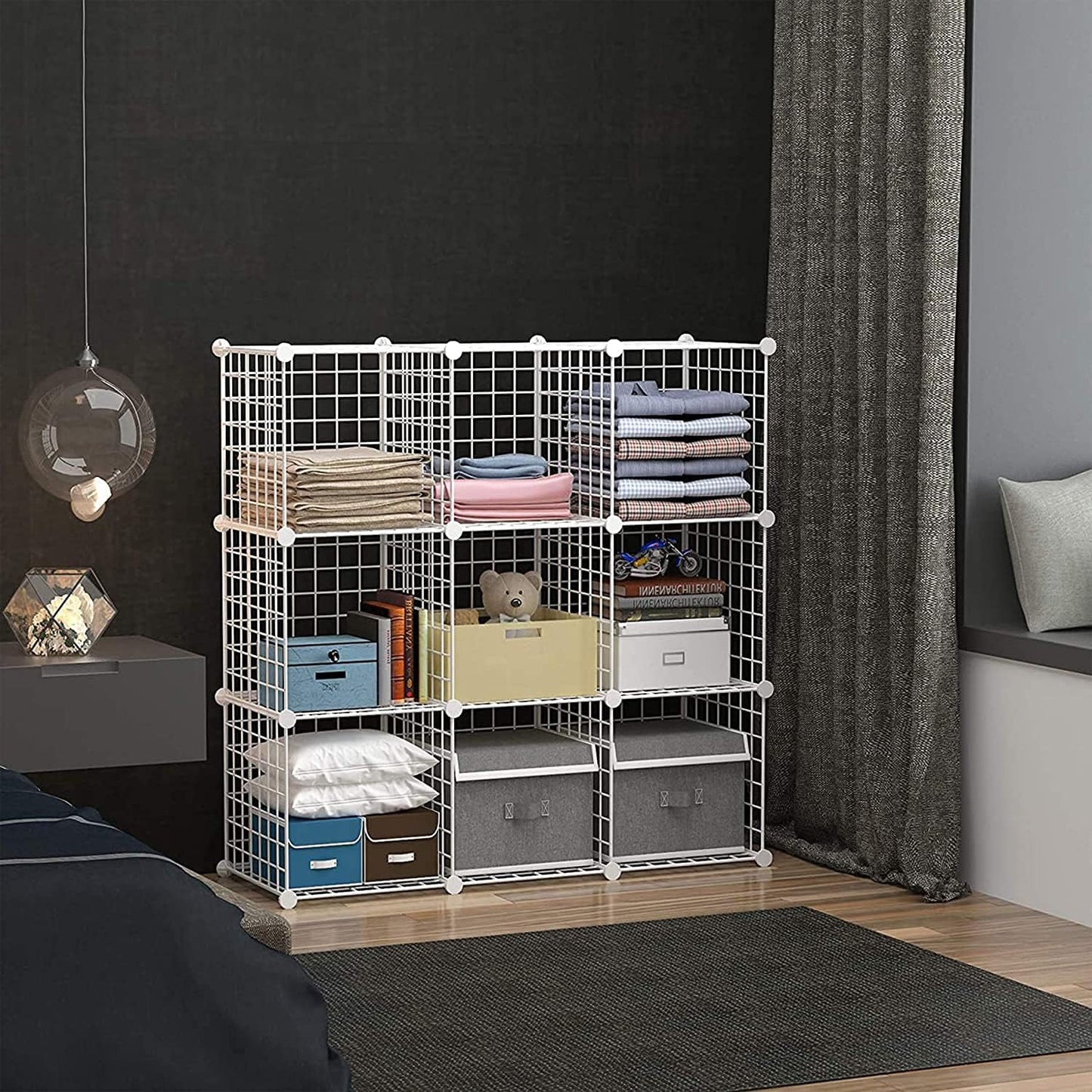 C&AHOME Wire Cube Storage, 6 - Cube Organizer Metal C Grids, Modular Shelves Units, Storage Bins Shelving, Closet Organizer, Ideal for Home, Office, Living Room, 36.6”L x 12.4”W x 36.6”H Black