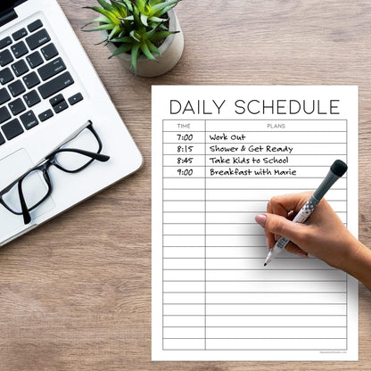Dry Erase Daily Schedule Planner Sticker Decal by Glassboard Studio | Removable & Reusable | Magnetic Fine-Tip Marker Included (9 x 12 inches, White)
