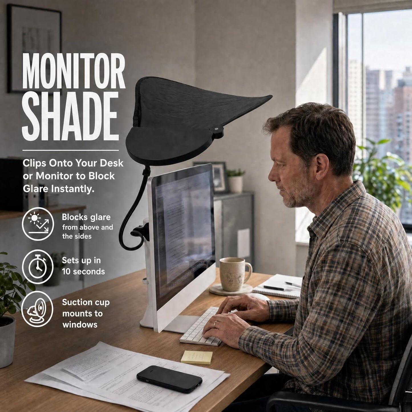 Livvie Cubicle Shade & Laptop Sun Shade for Working Outside — Adjustable Desk Shade Blocks Overhead Fluorescent Light & Window Glare — Foldable Cubicle Light Blocker for Light-Sensitive Workers