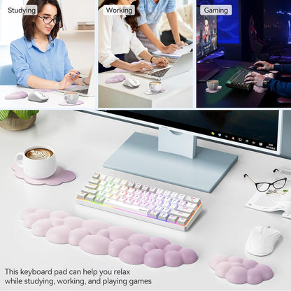 TECKNET Cloud Keyboard Wrist Rest Set, Cloud Wrist Rest with Non-Slip Base, PU Leather Wrist Pad for Keyboard with Ergonomic Memory Foam for Computer Laptop Office Gaming and Pain Relief, White