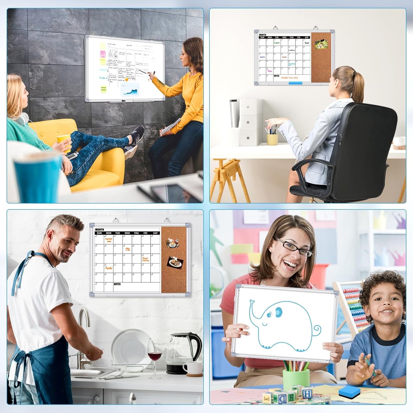 Weekly Planner Whiteboard, Weekly Dry Erase Board for Wall 16" x 12", Double-Sided Weekly Calendar Whiteboard with Pen Tray & Hook, Hanging Writing Schedule Board for Home, School, Office