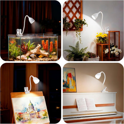 EJIAXIN Desk Lamp for Home Office - Clip on Reading Light and Bed Headboard Clamp Lamp, Bedside Gooseneck Table Lamp, Clip on Desk Lamps, Eye-Caring Desk Lamp for College Dorm Room Study Lamp, White