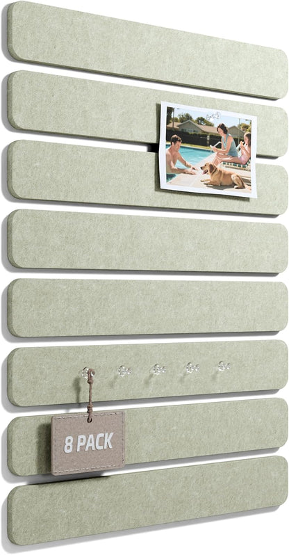 Fluxynara Cork Board Alternative Felt Strip Board 8-Pack 13"x2", Office Pin Board with 50 Push Pins, Adhesive Install for Bedroom Door & Home Office(Linen Dusk)
