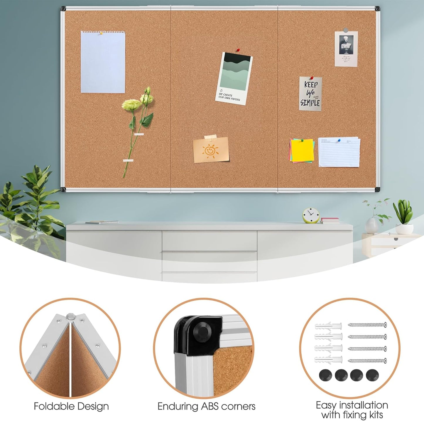 Bulletin Board 36 x 48, Silver Aluminium Framed 4x3 Large Wall Mounted Cork Office Notice Pin Board