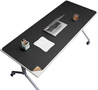Chihein 2XL 35" x 16" Cork & PU Leather Desk Mat, Dual Sided Desk Pad Protector, Waterproof Writing Blotter for Gaming, Office, Home (Black)