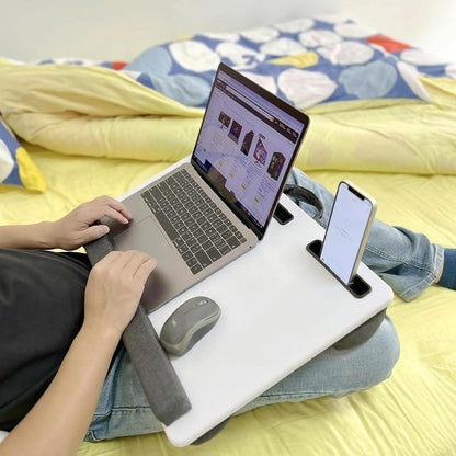 Lap Desk Home Office Lap Desk Portable Laptop Desk for Left Right - Handers with Whole Mouse Pad Wrist Pad Dual Cushion Phone Tablet Slots Fits Up to 17 Inch Laptops
