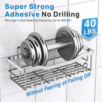 EUDELE Adhesive Shower Caddy, 5 Pack Rustproof Stainless Steel Bath Organizers With Large Capacity, No Drilling Shelves for Bathroom Storage & Home Decor