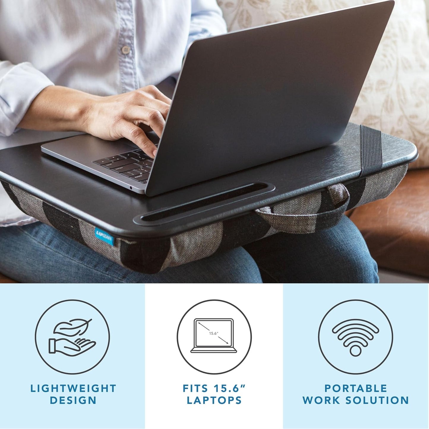 LAPGEAR Designer Lap Desk with Phone Holder and Device Ledge - Arrow Stripes - Fits up to 15.6 Inch Laptops - Style No. 45411