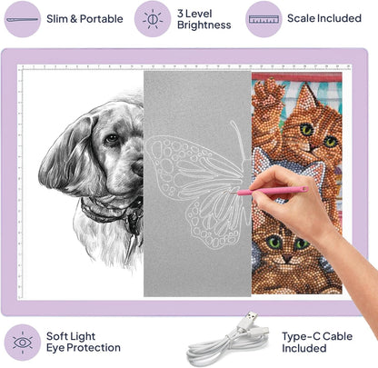 iVyne Rechargeable A4 Light Pad for Tracing & Weeding - LED Light Board for Weeding Vinyl - for Cricut Vinyl Weeding Tools - Ultra-Thin & Portable - Perfect for Artists & Crafters - Pink