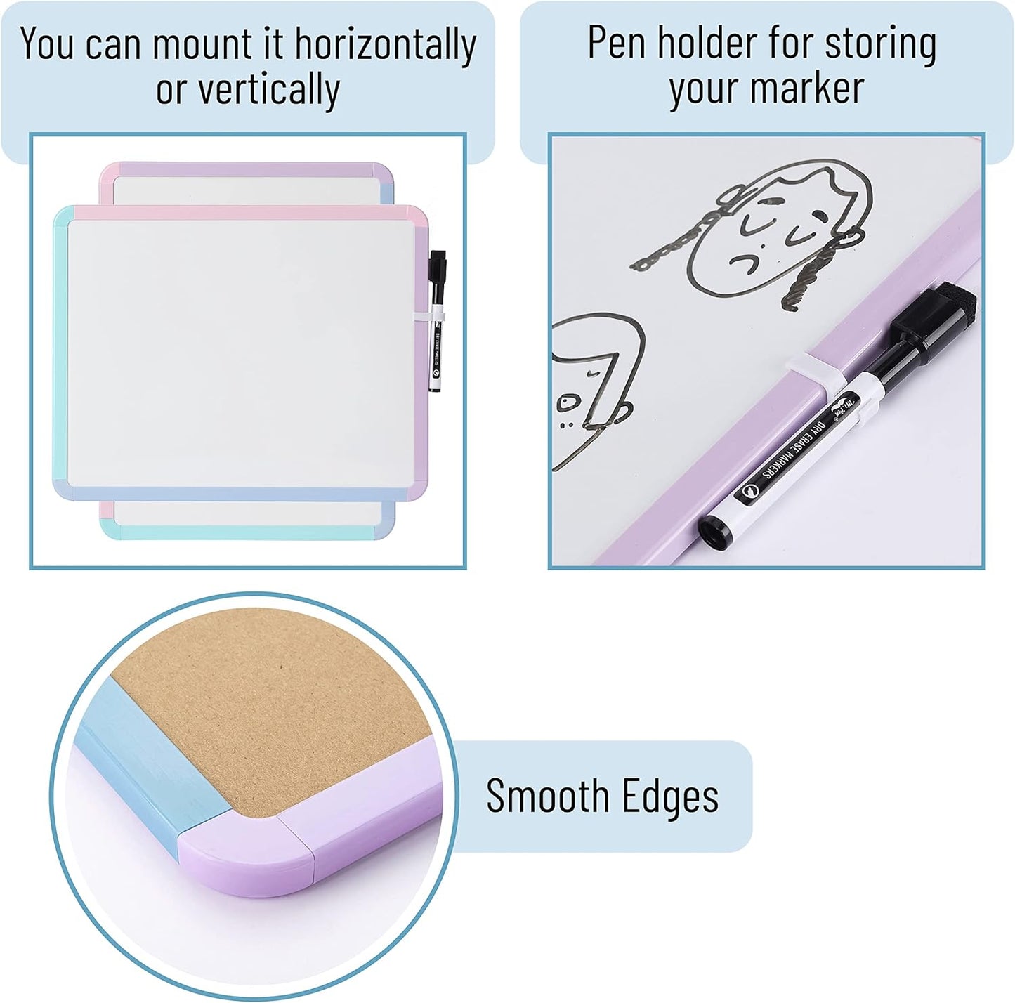 Mr. Pen- Dry Erase Board, 14” x 11” with a Black Dry Erase Marker, White Frame, Small Mini White Board for Students, Fridge, Wall, Locker, Includes Double Sided Tapes