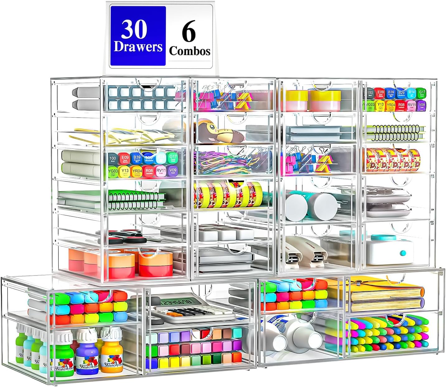 Acrylic Makeup Organizer with 13 Drawers, Bathroom Counter Organizer, Acrylic Organizers, Desk Organizer, Office Supplies, Storage Drawers for Cosmetic, Pencil, Coffee, etc 3 Pack