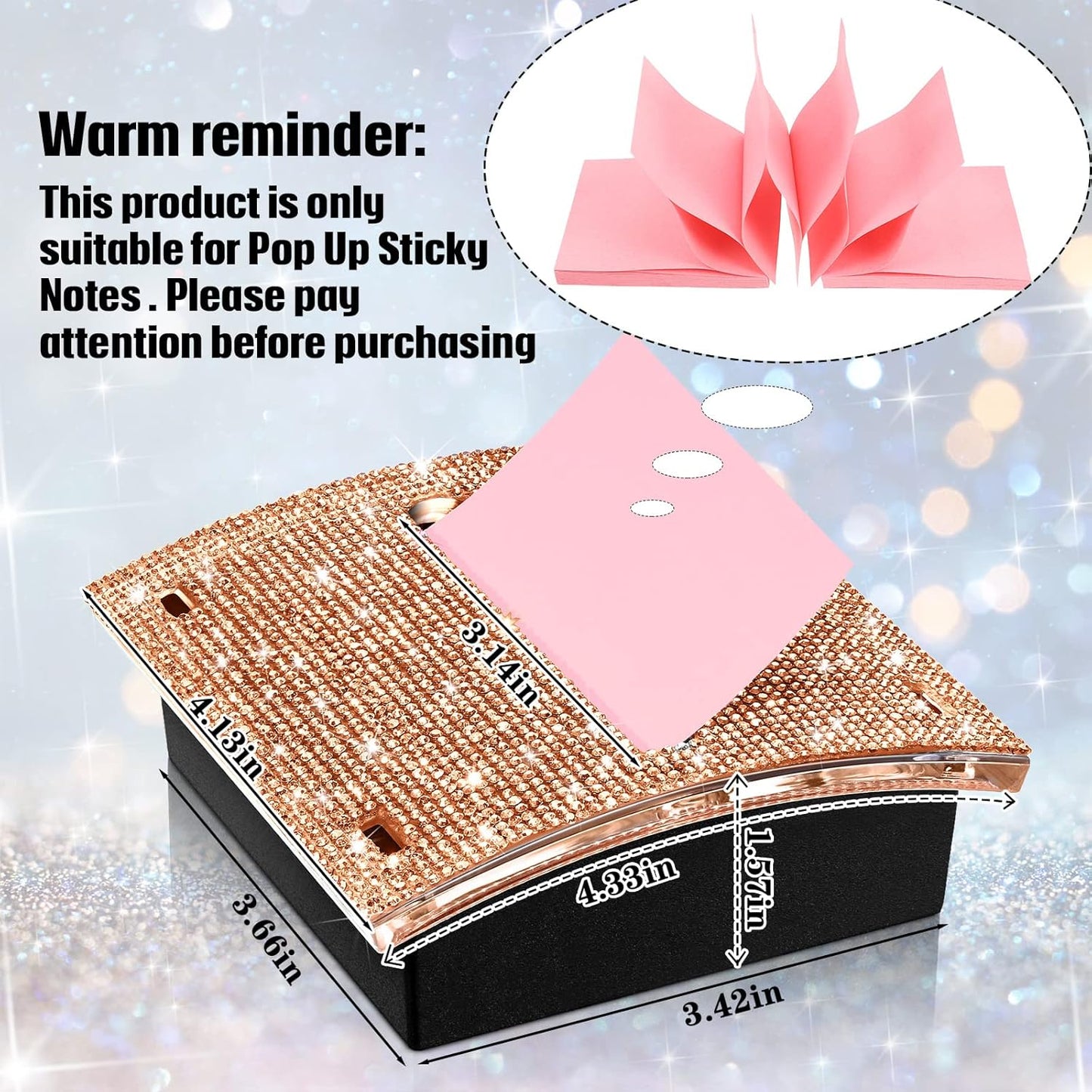 Eersida Rhinestone Self Stick Note Pad Holders 4 x 4 Inches Pink Cute Note Holder Sticky Dispenser Bling Memo Stick Dispenser for Office Employee Coworkers Gifts Home Desk Supplies