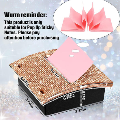 Eersida Rhinestone Self Stick Note Pad Holders 4 x 4 Inches Pink Cute Note Holder Sticky Dispenser Bling Memo Stick Dispenser for Office Employee Coworkers Gifts Home Desk Supplies