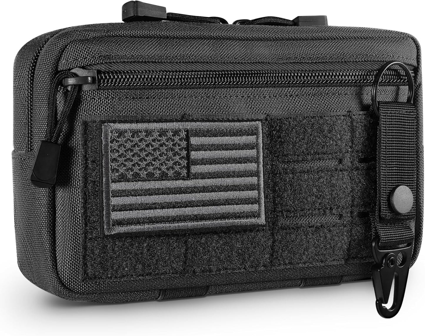 FRTKK Tactical Molle Admin Pouch Utility Laser Cut EDC Tool Pouch Bag Horizontal Modular Pouches Include US Flag Patch and Keychain