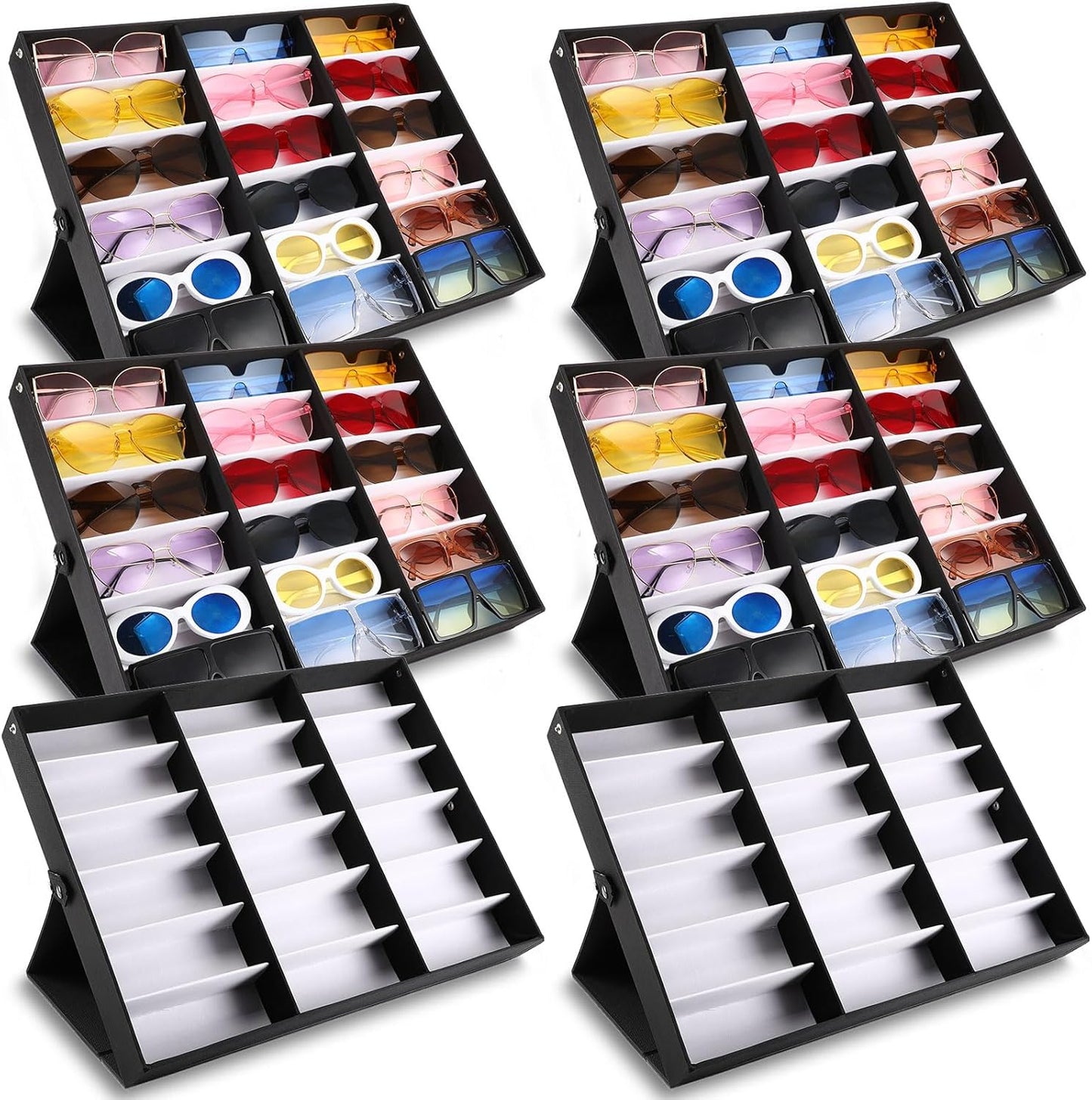 Soaoo 6 Pcs 18 Slot Sunglasses Organizer Storage Holder Eyeglasses Display Case Tray with Stand Fabric Lined Jewelry Storage Box