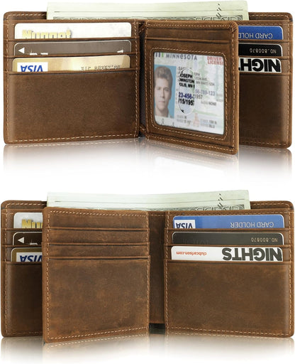 Mens Wallet With AirTag Holder, Bifold Leather RFID Blocking 1-2 ID Windows 12-13 Card Holders, Gift Box and Screen Protector Included, AirTag Not Included