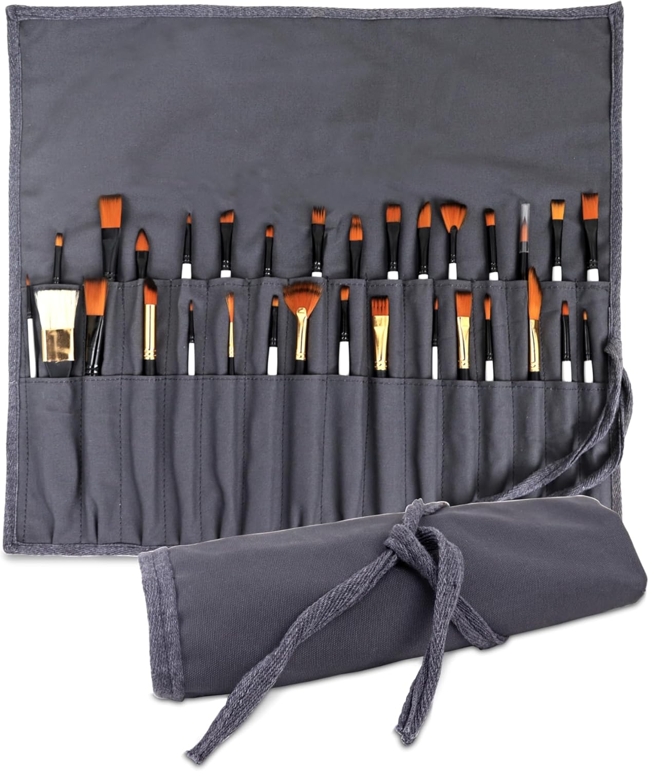 Liquidraw 30 Pocket Canvas Paint Brush Holder - Natural | 21" x 18" | Roll Up Brush Storage Pouch | Ideal Case for Paintbrush & Art Tool Storage | Easy to Carry | Also Great for Storing Makeup Brushes