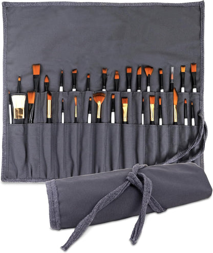 Liquidraw 30 Pocket Canvas Paint Brush Holder - Natural | 21" x 18" | Roll Up Brush Storage Pouch | Ideal Case for Paintbrush & Art Tool Storage | Easy to Carry | Also Great for Storing Makeup Brushes