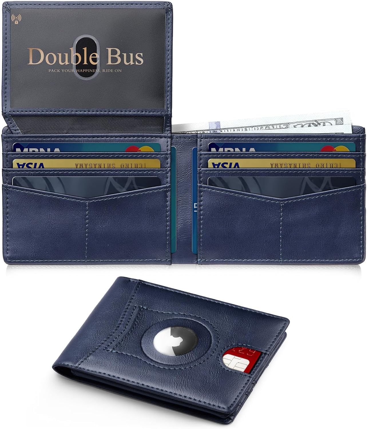 Wallet for Men Slim RFID Blocking Bifold Carbon Fiber,Minimalist Small Compact Front Pocket Credit Card Holder,Thin Mens Leather Wallets Smart Security With 2 ID Windows 1 Cash,Birthday Gifts for Men