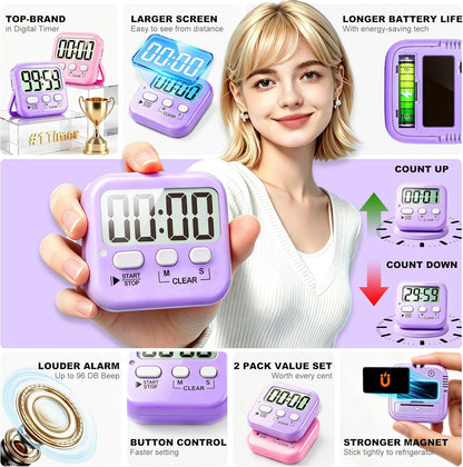 Antonki 2 Pack Digital Timer for Kids, Magnetic Countdown Kitchen Timers for Cooking, Egg, Classroom, Teacher, Exercise, Study, Oven - Battery Included